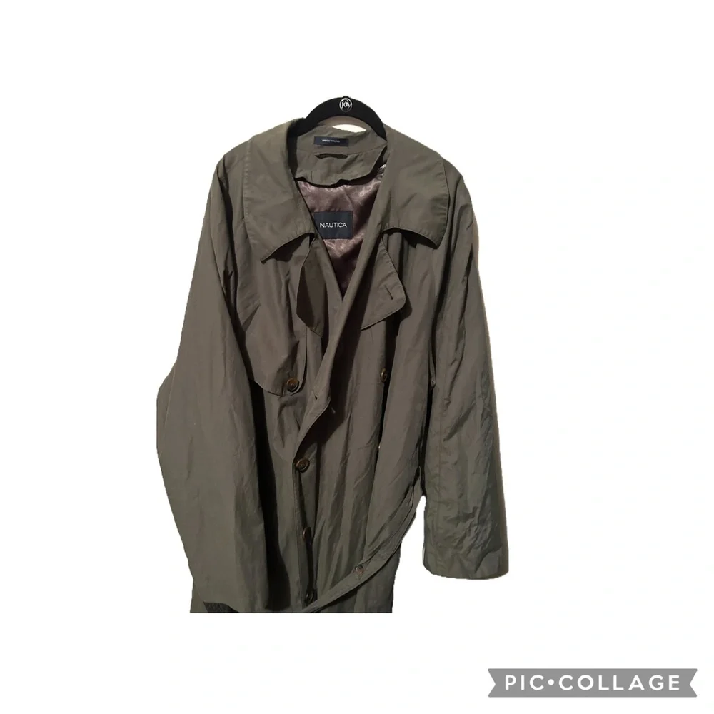 Nautica Men's Olive Khaki Trench Coat 46T with liner